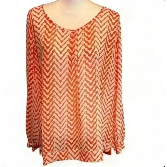 Umgee Women's XL Orange Geometric Sheer Blouse - Picture 1 of 4